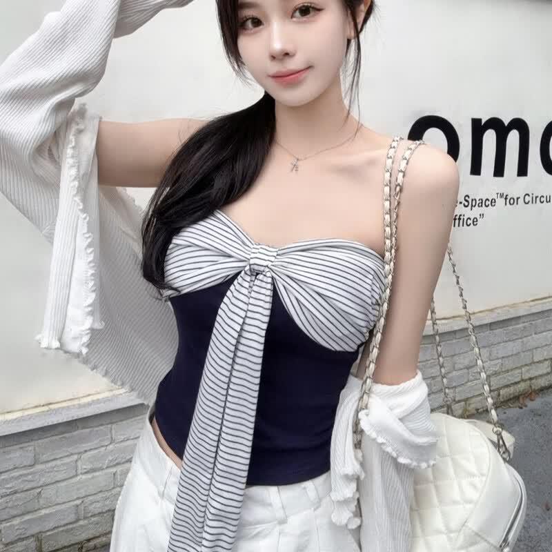 Women's Striped Bow Bandeau Vest Top