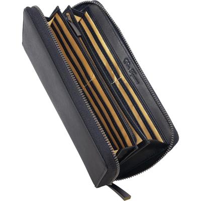 [Dom Teporna] Men's Large Capacity Wallet, Holds 24 Cards, Genuine Leather, YKK Zipper, Round Zipper, Coin Pocket, Gold Interior, Saffiano Leather/Bla