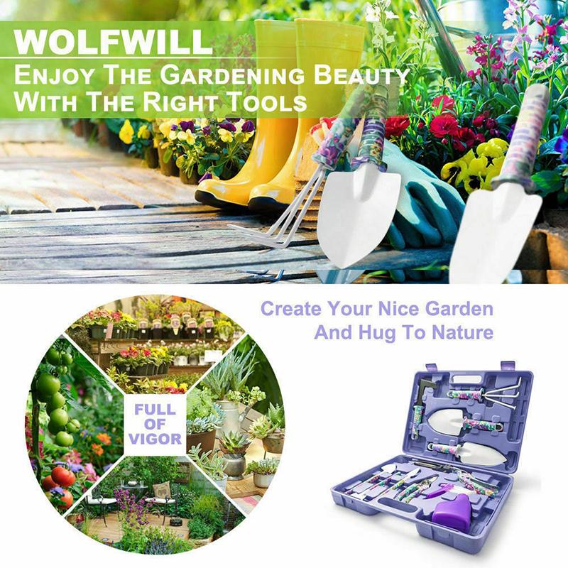 10PCS Garden Tools Kit Gardening Tools Set Pruner Rake Shovel Grass Garden Hand Tool Set With Storage Case