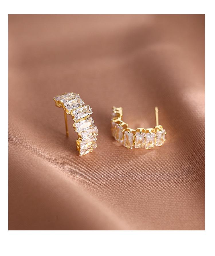 Elegant Zircon Arc Stud Earrings - Versatile High-End Fashion for Women