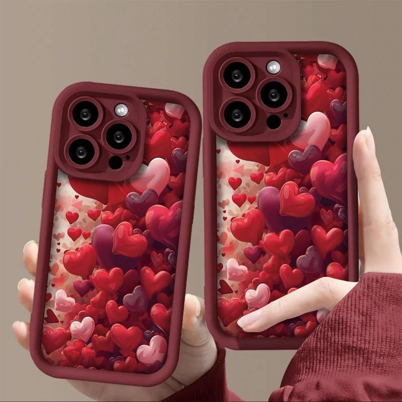 High-End Shiny Heart-Shaped High-Tube Phone Case in Burgundy, Suitable for iPhone 17, 16, 15, Plus, Pro, Max Series Phones - Ideal for Gifting