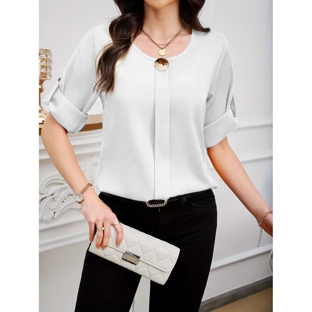 

Темпераментная блузка Повседневная свободная женская рубашка Элегантная блузка с коротким рукавом XS белый