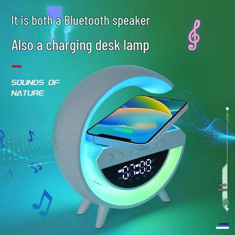Multifunctional Portable Bluetooth Speaker: Wireless Charging, Ambient Light, Alarm Clock, Card Slot