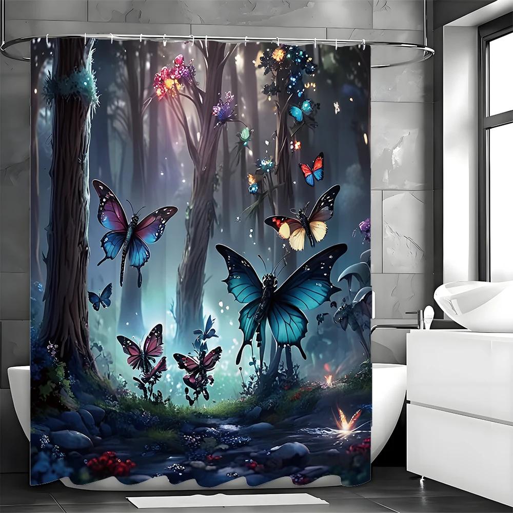 Butterfly Diamond Shower Curtain, Bathroom Decorative Shower Curtain, Waterproof Shower Curtain with Hooks