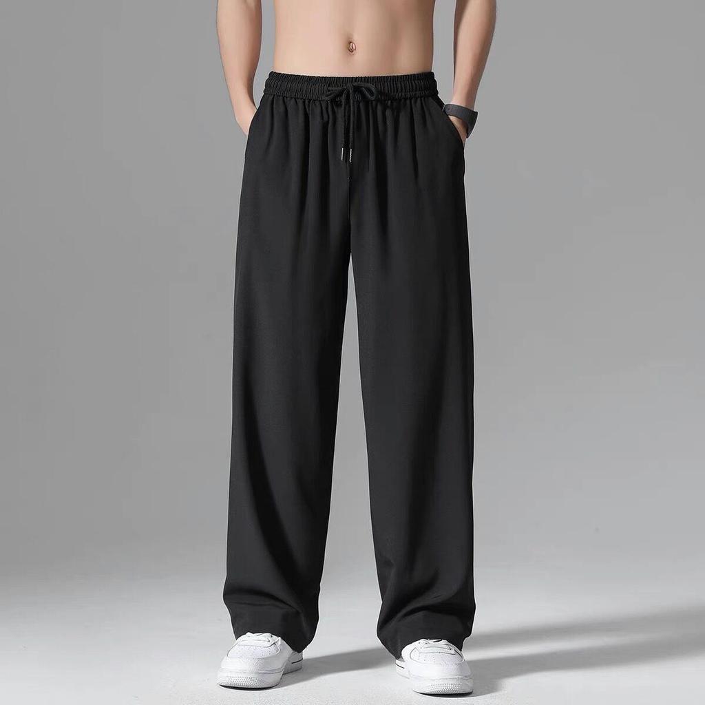 Hong Kong Style Men's Thin Ice Silk Wide-Leg Trousers - Casual, Stylish, and Loose Fit for Spring and Summer