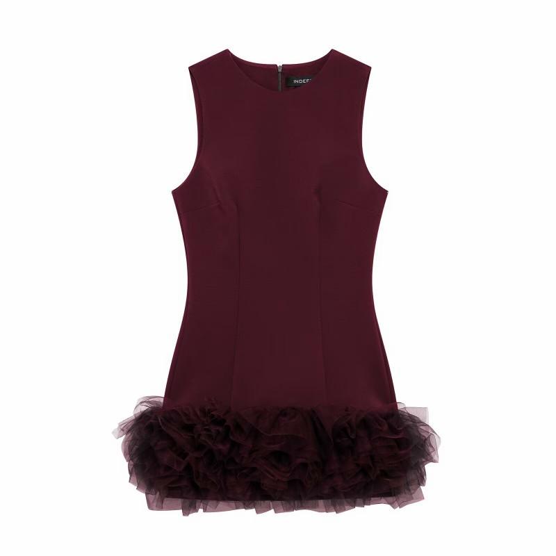 European American Women s Clothing Silk Mesh Splicing Jumpsuit Style Short Skirt Dress M