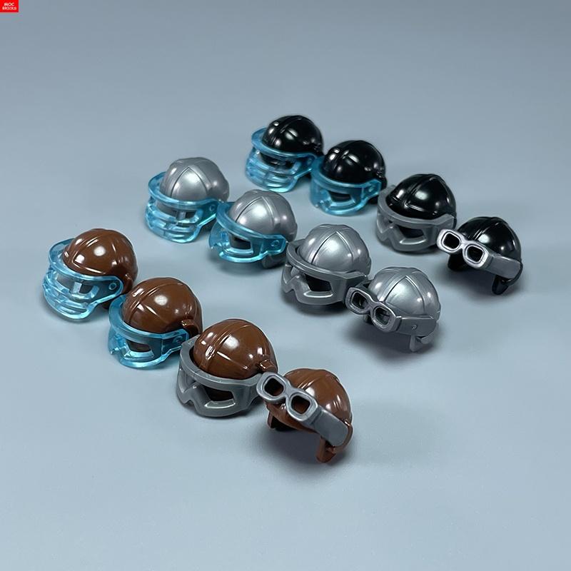 MOC Bricks 30170 30171 Pilot helmet Headgear Visor goggles 4cm Figure Wear DIY Building Blocks Toys Birthday Gifts