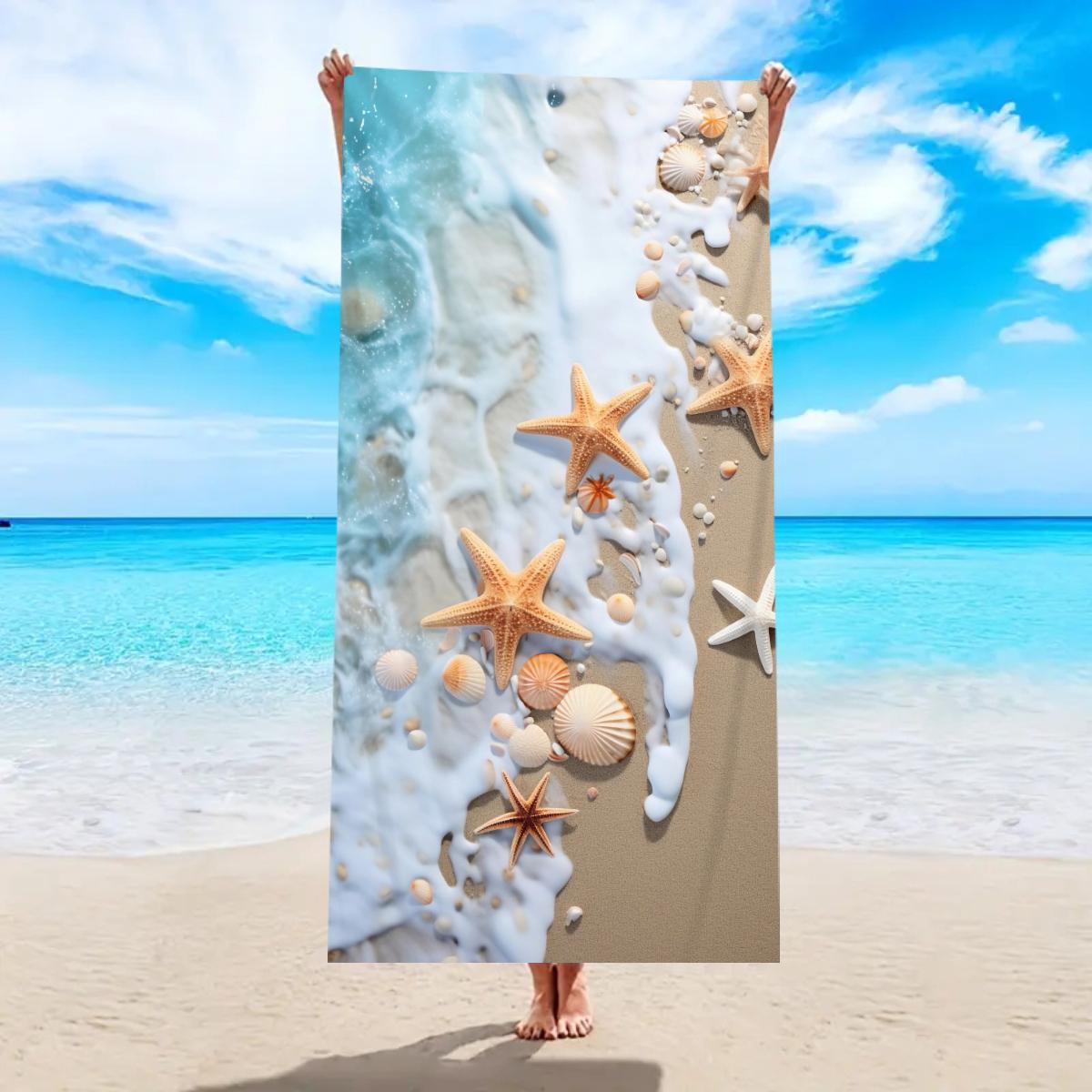 

1pc Ocean element beach towel, suitable for outdoor sports, swimming, and fitness center multifunctional beach towel W30*H60(CM)