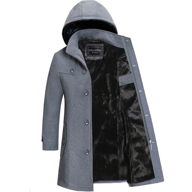 

Men s Mid-Length Woolen Trench Coat - Thickened Velvet, Warm Winter Nizi Jacket M ~105 lbs серый