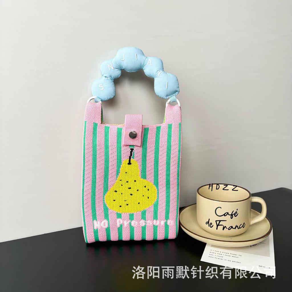 New women's cute mini bag versatile fashion mobile phone bag cartoon knitted handbag shoulder bag messenger bag