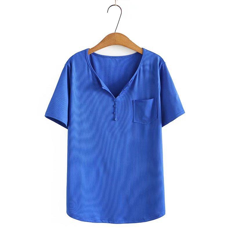 

Men s Casual V-Neck Button Detail T-Shirt with Pocket, Solid Color Basic Tee, Slim Fit Comfortable Top 4XL синій
