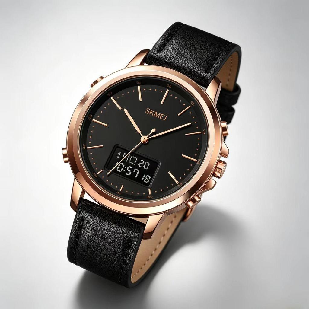 Men's Watch SKMEI Leather Strap 50M Waterproof LED Backlight 1652
