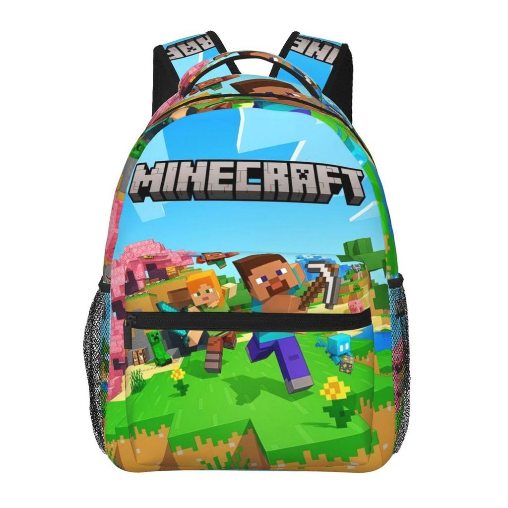 Popular Minecraft Print Lightweight Backpack: Durable, Breathable, Large Capacity, Casual Double Shoulder Bag.