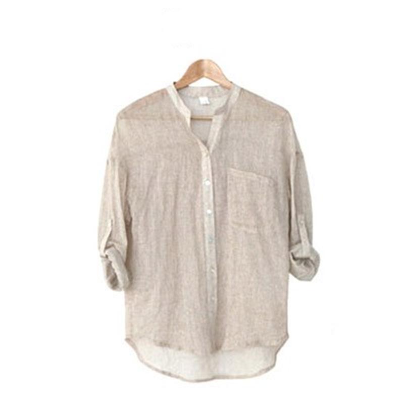 Summer Sunscreen Japanese Cotton Linen Stand Collar Blouse