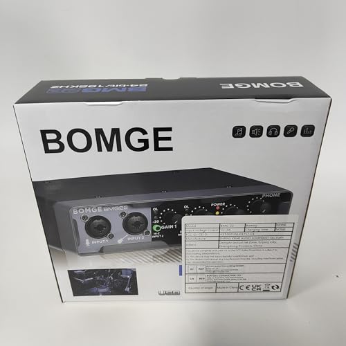 BOMGE USB Audio Interface (24-bit/192 kHz), XLR, Phantom Power, Direct Monitoring, Loopback for PC Recording, Streaming, Guitarists, Vocalists, and Po