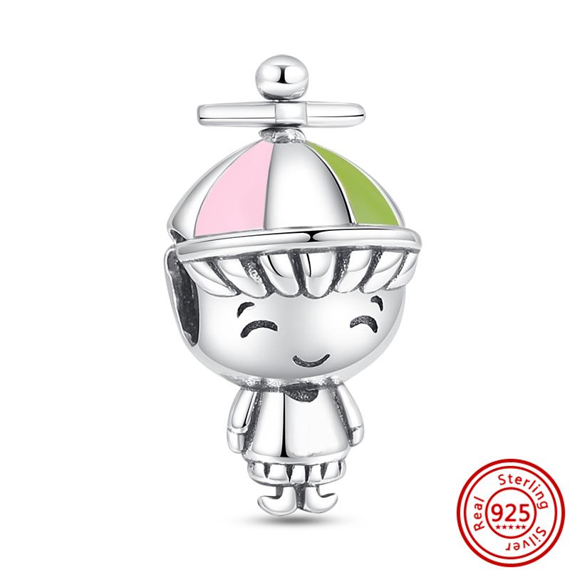 100 %925 Sterling Silver Amulet Boy &Girl Robot Beads Charms Fit Brand Bracelets For Women Jewelry 