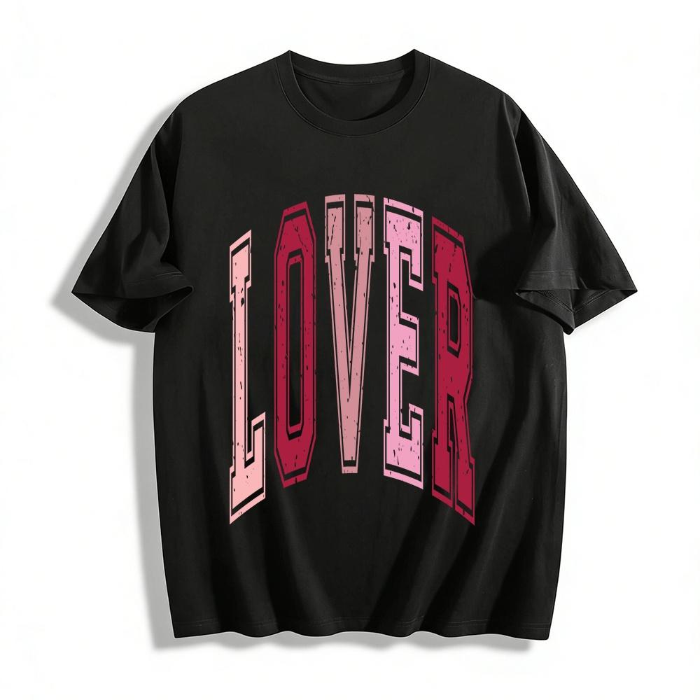 

Vintage Gradient LOVER Letter Print Casual Versatile Couple Crewneck T-Shirt Pure cotton T-shirt XXS