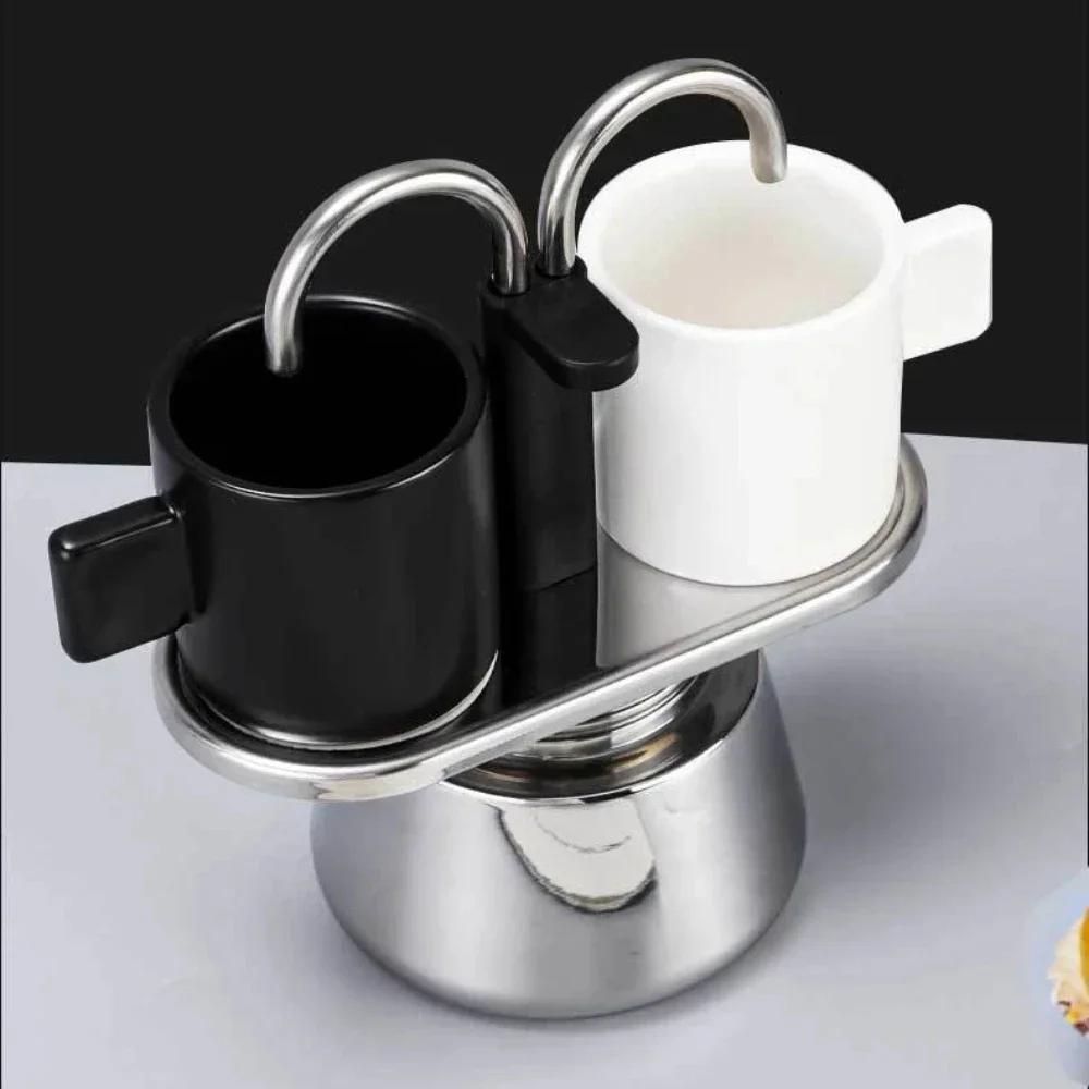Mini 100ml Moka Pot Double Tube Coffee Pot Stainless Steel Italian Coffee Maker Espresso Utensils Kettle Electric Stove Heating