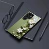 White Flower Pattern Glass Phone Case Suitable for Samsung Galaxy S26 S25 S24 S23 S22 S20 FE/Ultra/Plus Dustproof and Shockproof