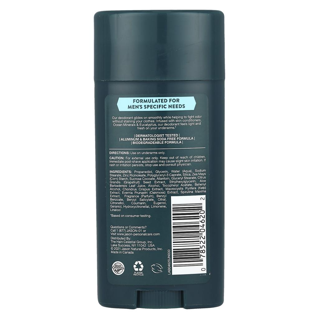 Men's Deodorant, Aluminum Free, Marine Minerals + Eucalyptus, 71G(2.5Oz)
