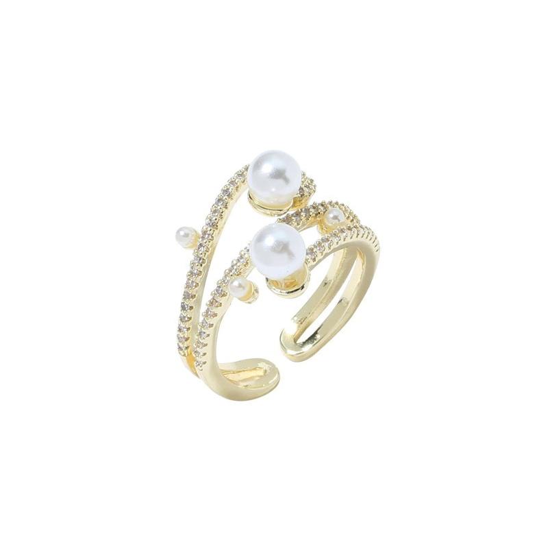 Koreansk Ring Imitasjonsperle Vinger Zirkon Åpne Ringer Utsøkt Geometrisk Fingerring Kvinner Trendy Temperament Allsidige Smykker