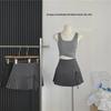 Gray High-Waist Pleated Lace A-Line Skirt - 2024 Design, Slim Fit, Short Length