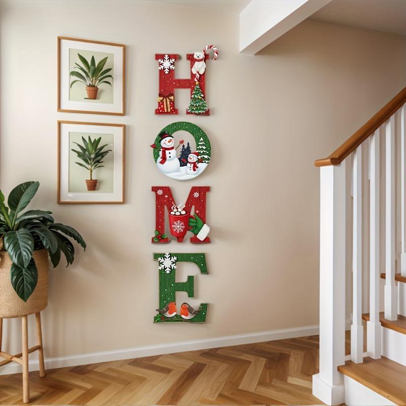 European Style Christmas Wooden Wall Signs (1 Set)–Self-Adhesive!Snowman/Reindeer Design,Perfect Farmhouse/Modern Decor for Home