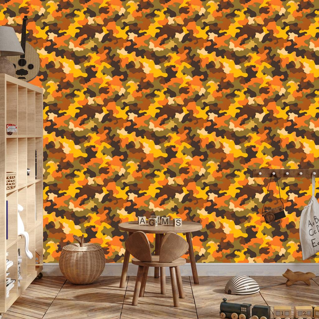 Gold and Rust Military Camouflage Wallpaper for Living Room and Bedroom 50x1000