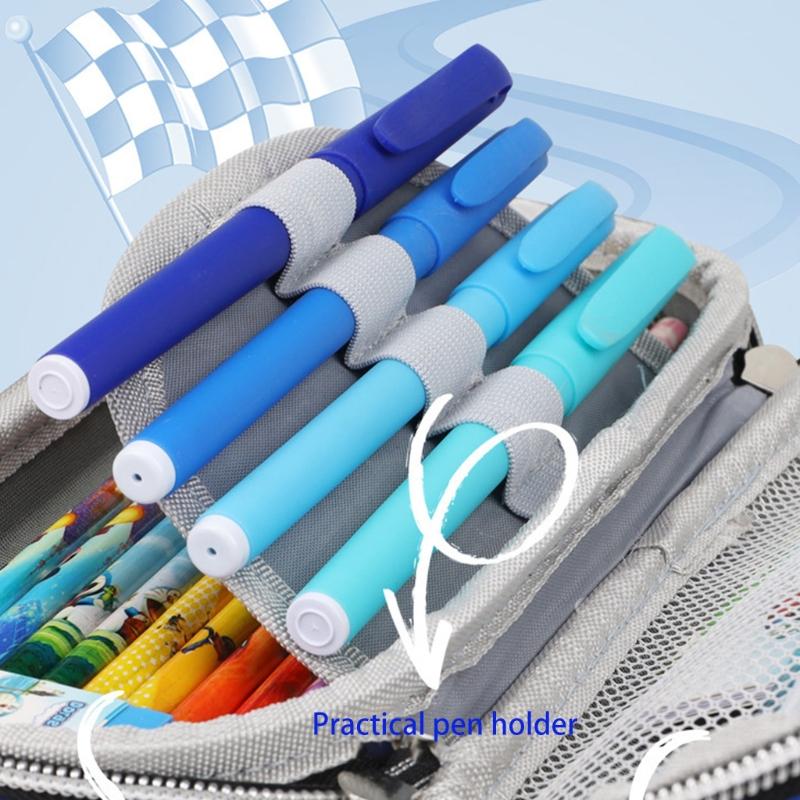 Large Capacity Cartoon Pencil Bag Pen for Case Zipper Lock with Hidden Storage Grids for Students Office School