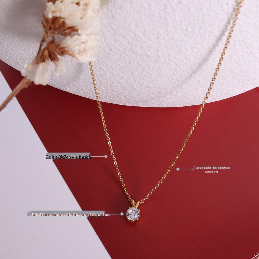 Korean Style 18K Gold-Plated Choker Necklace with Zirconia Diamond Inlay, Titanium Steel Women's Jewelry