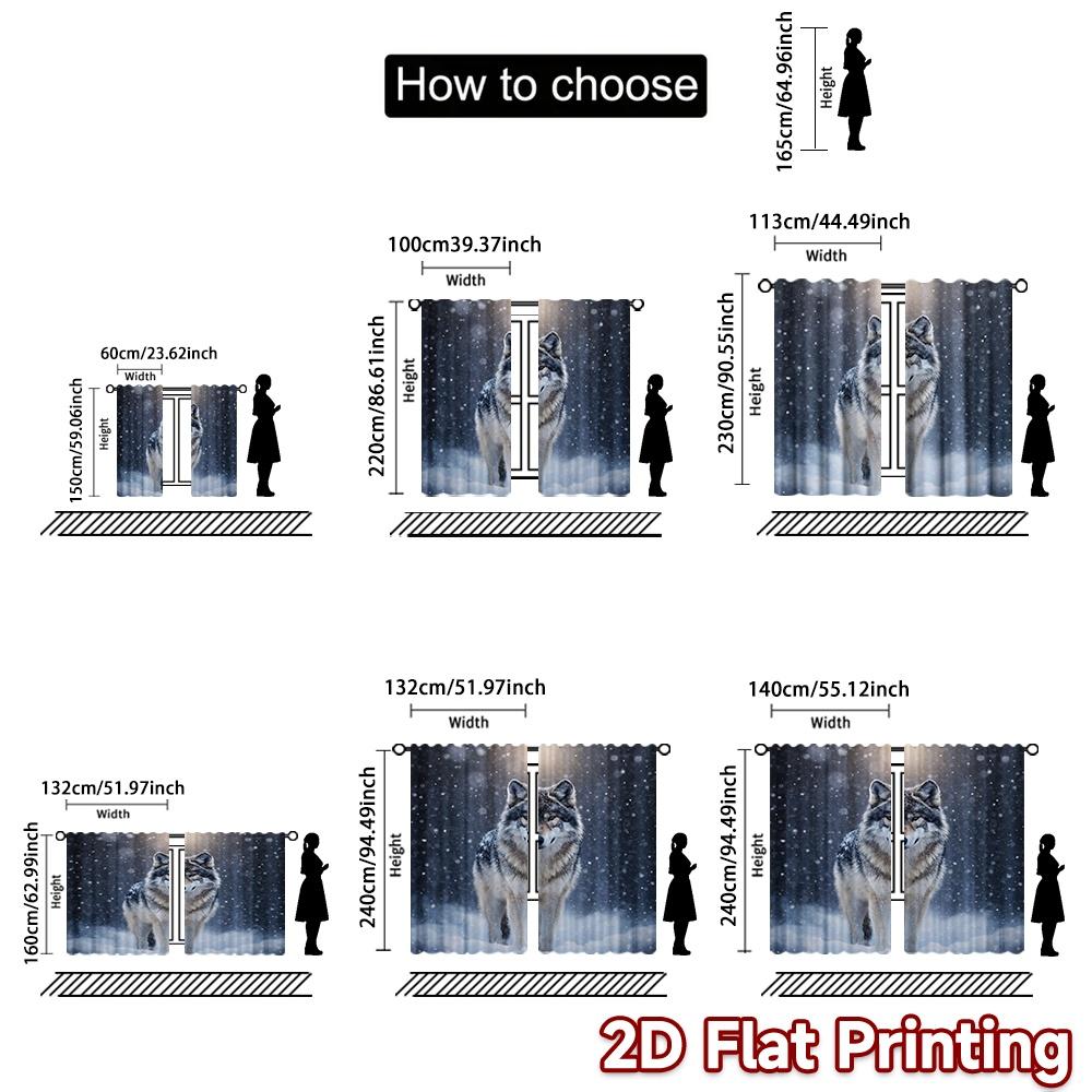 2D FLAT PRINTING 2pcs Curtains (Without Rod) Wolf In Snowy Forest Print Popular Curtains Prints Light Filtering Curtains