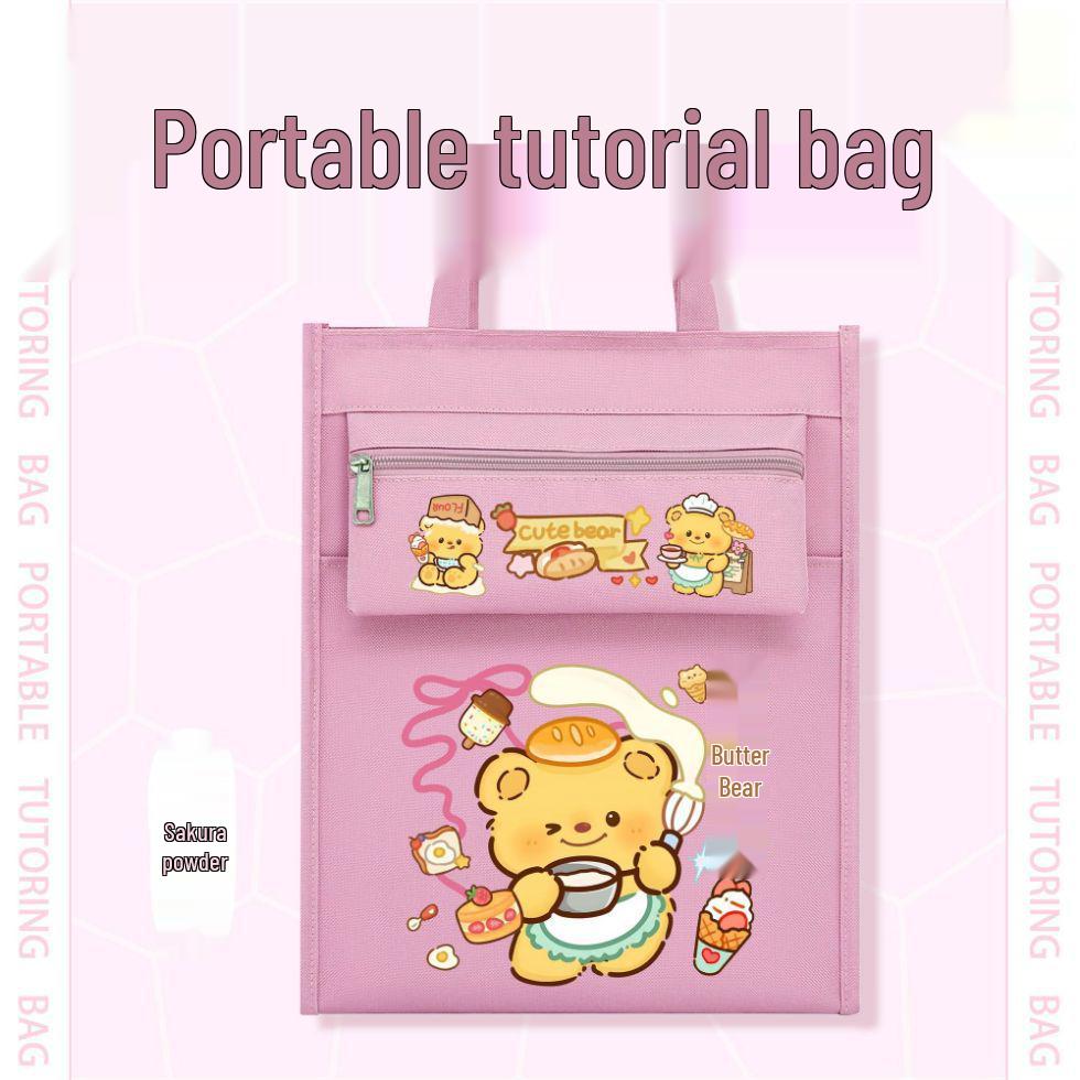

Butter Bear Cartoon Canvas Bag: Cute Handheld Book Bag for Students (Junior High to College) for Tutoring and Class Assignments. 28cm L x 11cm W x 32cm H