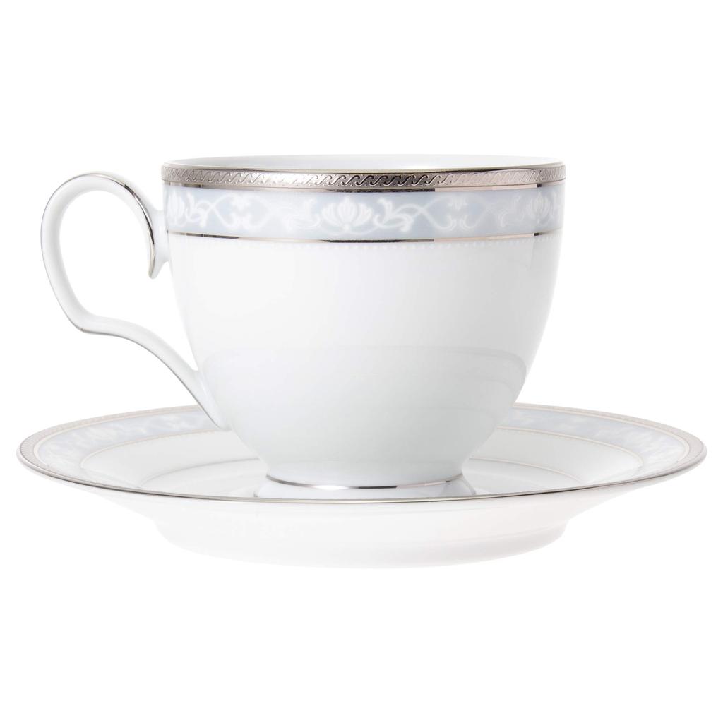 Noritake Cup & Saucer Set (Coffee & Tea), 250cc, Hampshire Platinum, 5-piece set, Fine Porcelain, F91988/4336