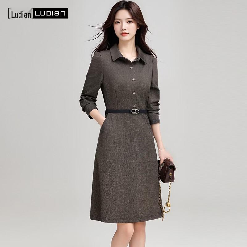 LUDIan Women s Textured Belted A-line Dress 185/104A