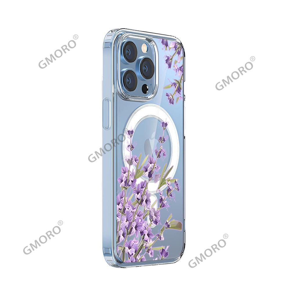 Ins Wind Fresh Lavender Mobile Phone Case iPhone12 Transparent Anti-drop MagSafe Magnetic Suction 15ProMax Women's Model