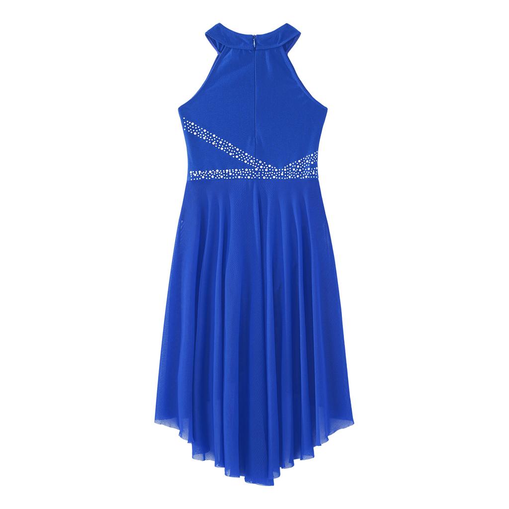 Rochie de balet liric cu stras strălucitor, fără mâneci pentru fete, costum de dans latin modern contemporan