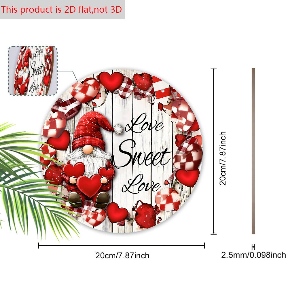 Valentine's Day Wooden Sign with Gnome Pattern - Romantic Round Ornament for Front Door, Wall Hanging Decor - Ideal Gift for Couple