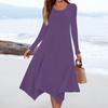 Women's Casual Fashion Round Neck Long Sleeve Solid Color Irregular Hem Midi Dress