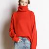 Women's High Neck Wool Plush Sweater - Orange Thick Loose Pullover for Autumn/Winter