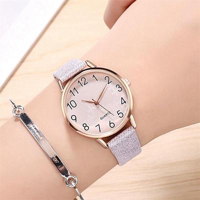 Einfache Stil Quarzuhr frauen Edelstahl Matt Zifferblatt Armbanduhr Damen Lederband Rose Gold Quarz Armbanduhr
