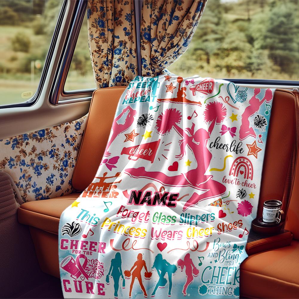 Cheerleading Spirit And Style Design Elements Blanket Personalized Name Soft Comfortable Stylish Blanket Car Blanket Perfect For Travel Camping