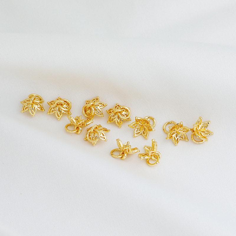 14K Gold-Plated Colorfast Pearl Setting Hollow Flower Pin Cap for DIY Beading Accessories