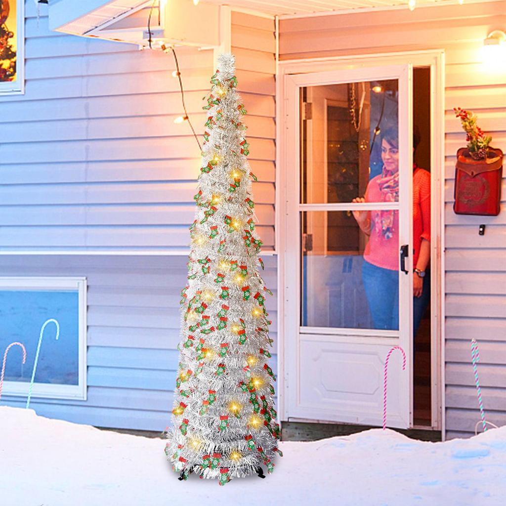 Easy Christmas Tree 5Ft Retractable Home Decor Fake Christmas Tree With Installation Accessories For Indoor Outdoor Living Room