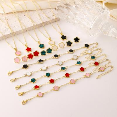 2pc Trend New Lucky Five-Leaf Flower Adjustable Necklace Bracelet Ladies Luxury Charm Lively Party Zircon Gifts
