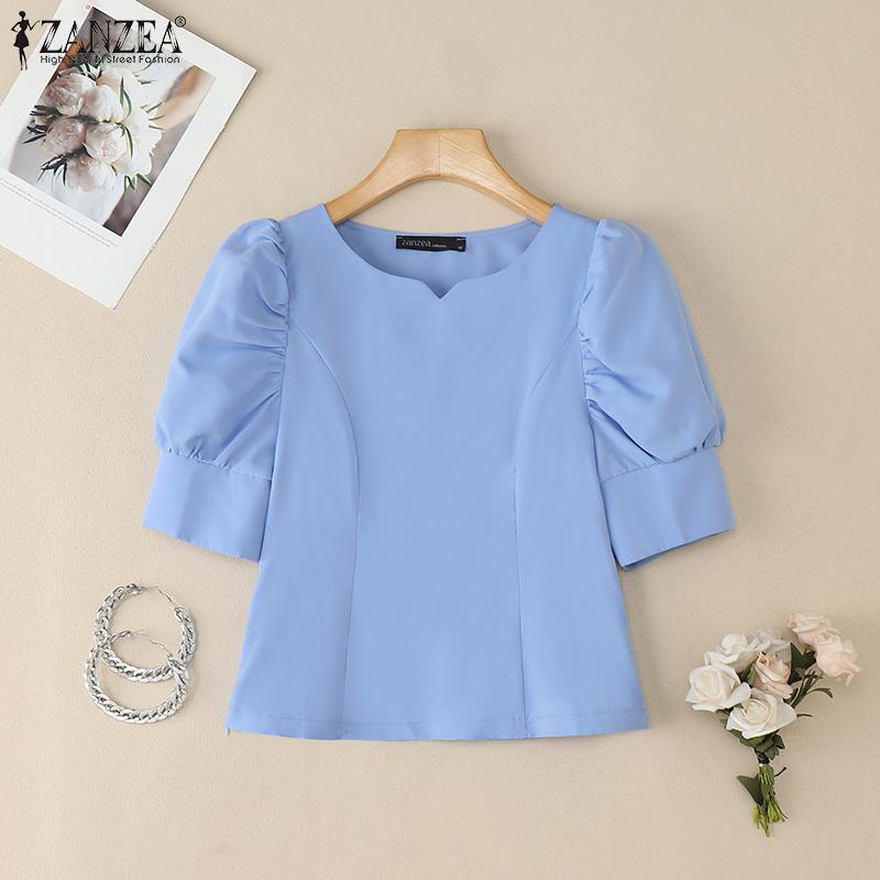 ZANZEA Women Summer V-Neck Elegant Casual Half Sleeve Blouse
