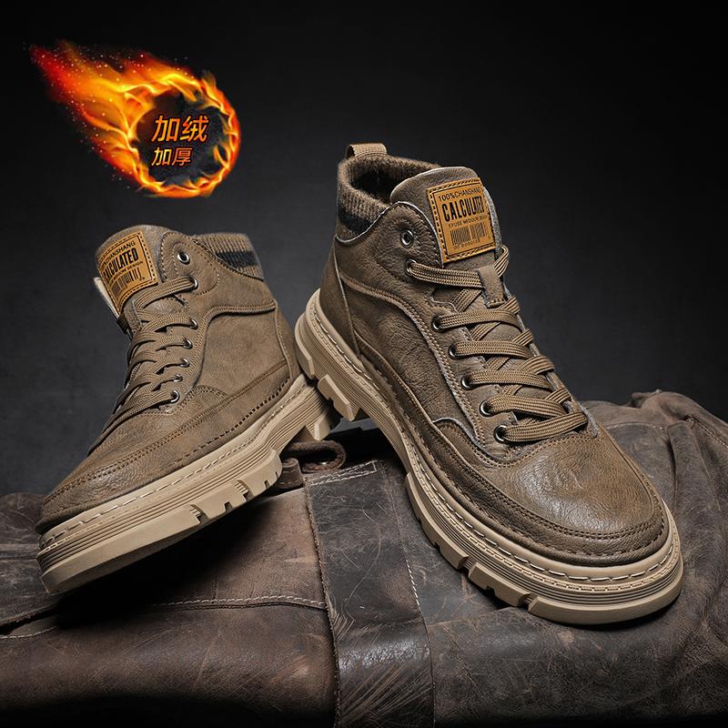 Martin boots autumn and winter new winter velvet cotton shoes casual leather shoes high-top trendy shoes