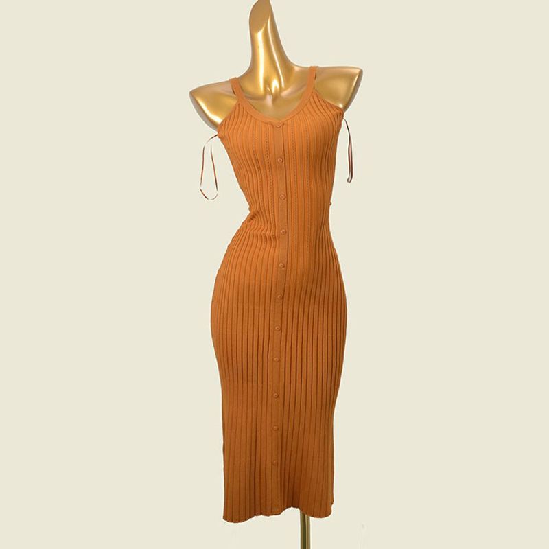 

Women s off-Shoulder Knitted Dress Thread Fitted Orange XS