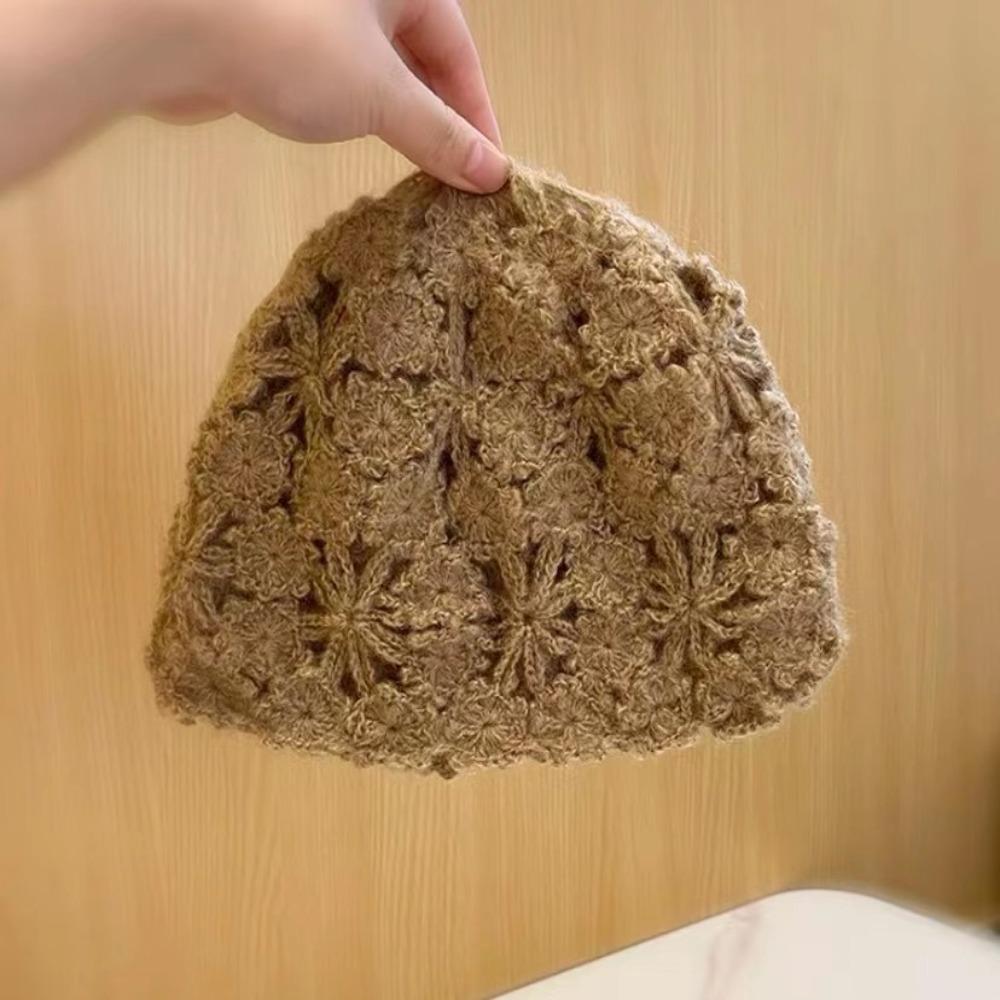 Handwoven Crochet Pullover Hat Retro Basin Hat Sweet Knitted Beanie Cap Women