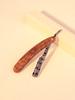 Brown Spider Carved Pattern Wooden Handle Premium Metal Razor, Manual Folding Razor Special for Real Hair Wigs