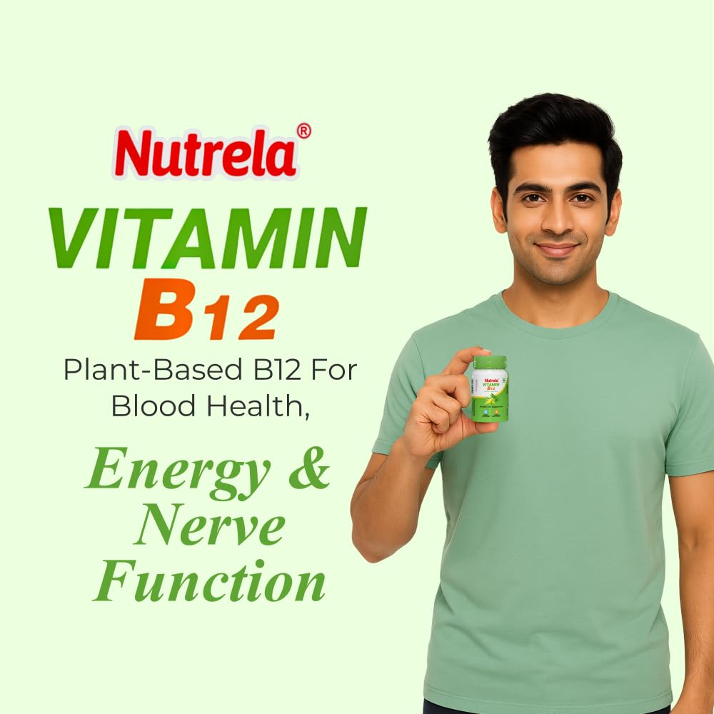 Nutrela Vitamin B12 Plant-Based Supplement for Men & Women with Moringa Aloe Vera 30 Veg Capsules